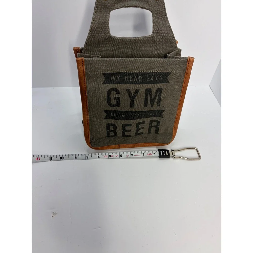 Mona B Canvas Beer Caddy My Head Says Gym Heart Says Beer 6 Bottle Carrier Green
